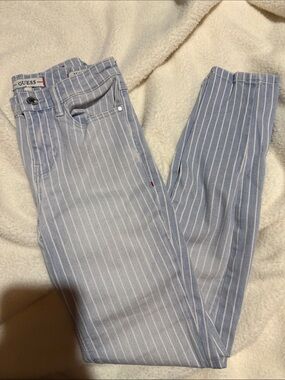 GUESS Light Blue and White Striped Skinny Jeans